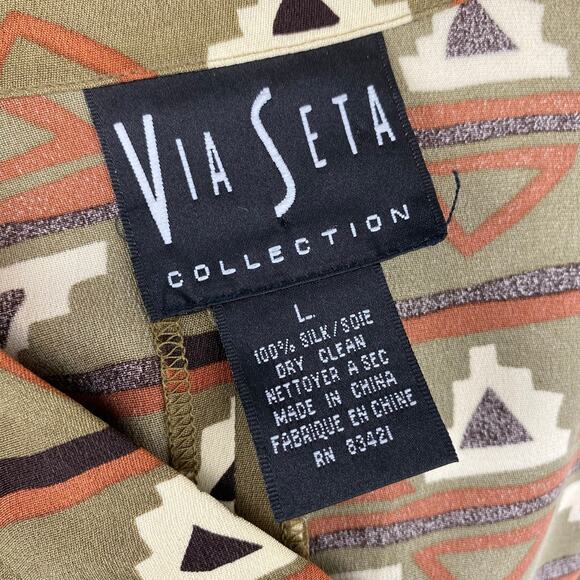 Via Seta Vintage Silk Southwest Button Down Long Sleeve Tunic Top Large - Picture 7 of 7